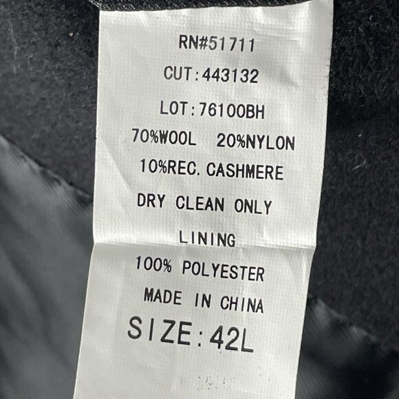 Calvin Klein Black Wool Cashmere 3 Button Overcoat Collar Pockets Lined Size 42L - Picture 3 of 9